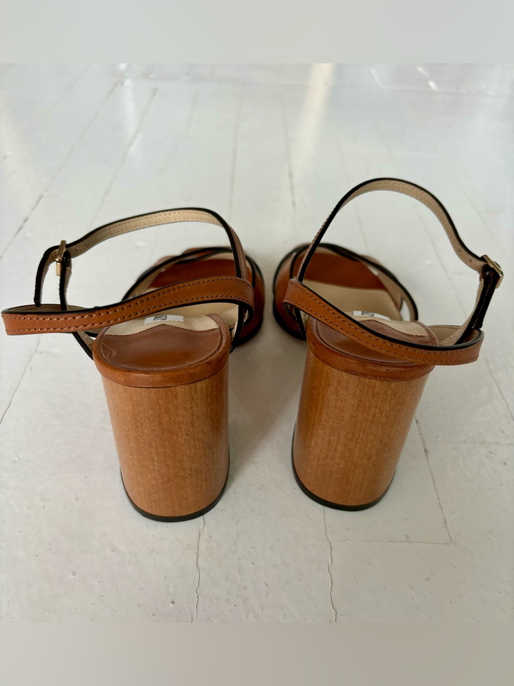 Jimmy Choo Tan Leather Block Heel Sandals - Picture 5 of 7